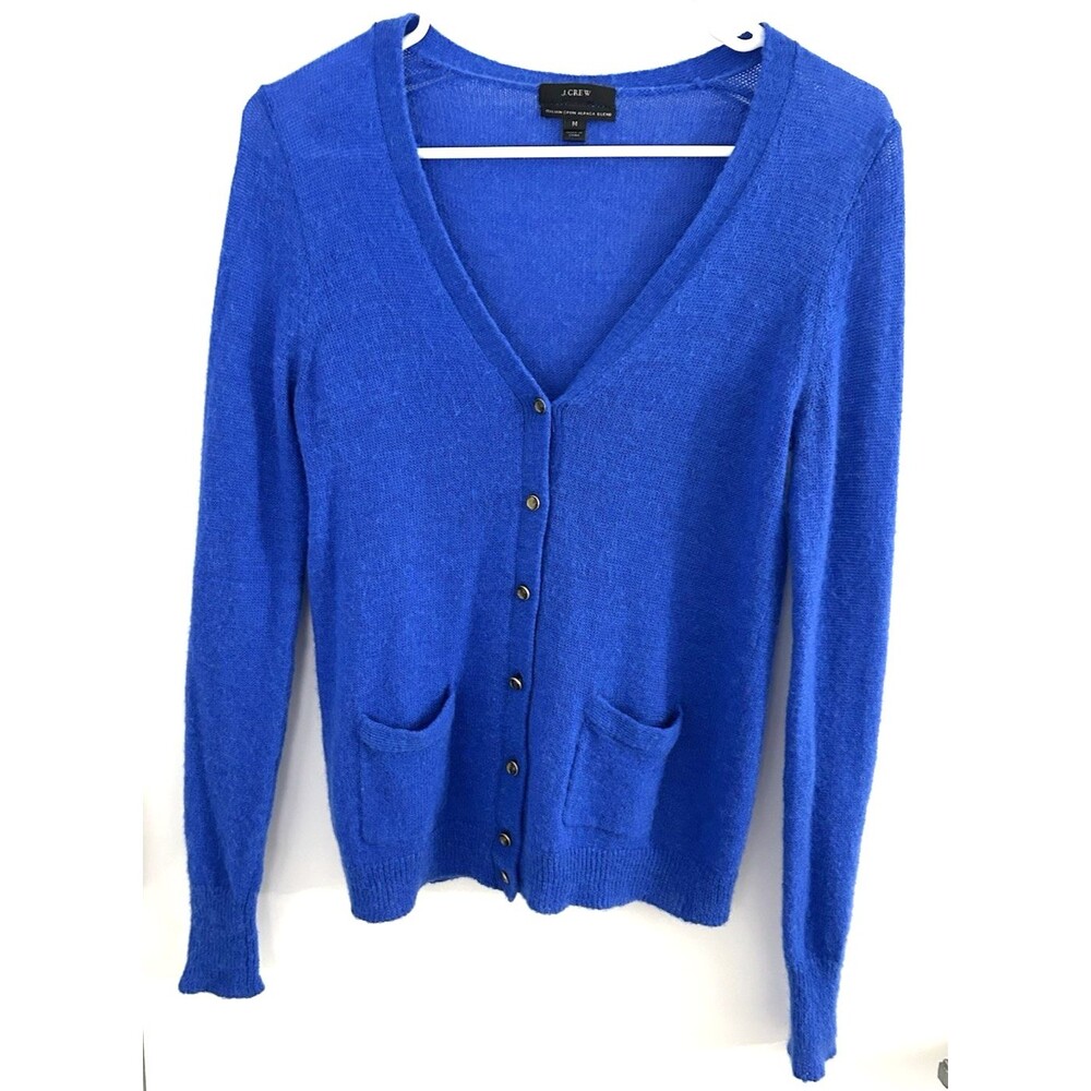J.CREW Women Royal Blue Italian spun alpaca blend button sweater office preppy M